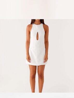 Peppermayo White Keyhole Halter Mini Dress
